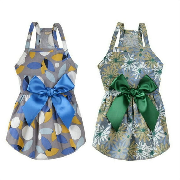 2 Pieces Dog Dress Girl Bowknot Floral Dress Cute Rosette Dog Sundress Dog Princess Dresses for Small Pet Puppy Dogs and Cats (Flower Pattern,L)