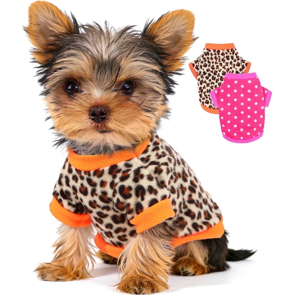 2 Pieces Dog Sweaters for Small Dogs Girl Fleece Puppy Sweater for Chihuahua Yorkie Clothes Soft Warm Dog Clothes Doggie Pet Outfit Apparel Polka dots Leopard Print, Medium