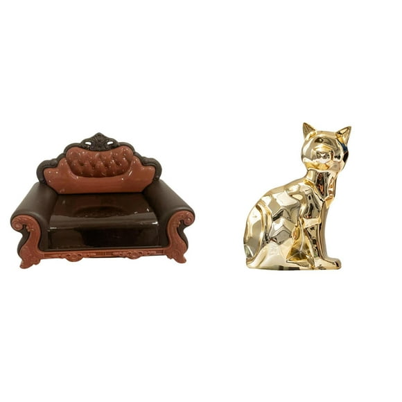 2 Pieces Dollhouse Miniature Sofa Cat Statue Ceramic Material for Desktop Shelf Office Home Decoration