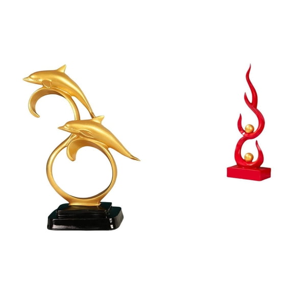 2 Pieces Dolphin Figurine Abstract Fire Ornament Modern Resin Design for Desktop Bookshelf Tabletop and Gift Giving