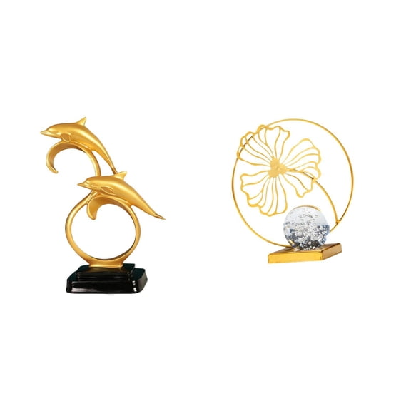 2 Pieces Dolphin Figurine Leaf Statue Modern Resin Art Decor for Living Room Office Bedroom Shelf Display