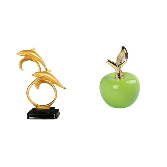 2 Pieces Dolphin Figurine Modern Statue Artificial Fruit Sculpture Resin Ceramic Material for Home Office Decor