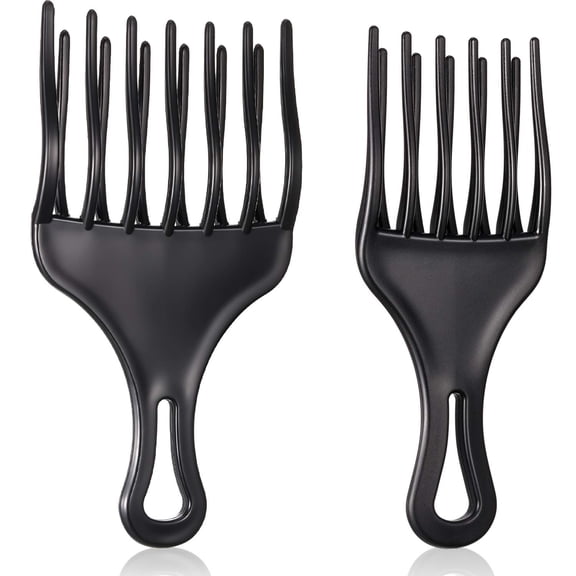2 Pieces Double Fist Hair Lift Combs - Large and Small Plastic Detangle Wig Braid Pick Hair Styling Tool for Women Men (3.8 x 7 Inch, 2.6 x 6.4 Inch) Black 2 Piece Assortment