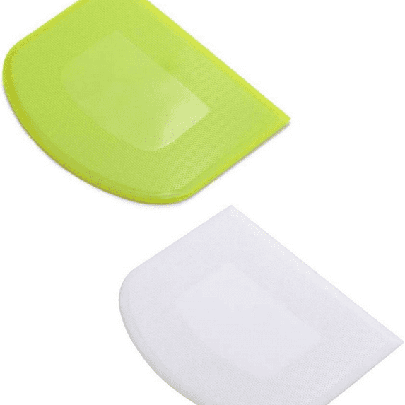 2 Pieces Dough Scraper Bowl Scraper Food- Plastic Dough Cutter Flexible Plastic Scraper Practical Bench Scraper Multipurpose Food Scrappers for Bread Dough Cake Fondant Icing, White, Gree