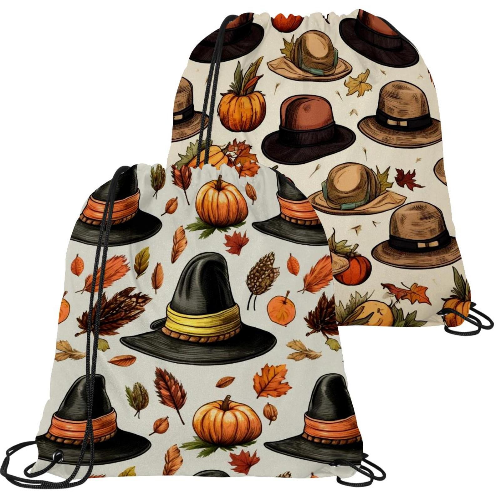 2 Pieces Drawstring Backpacks, Thanksgiving Hat Draw String Back Bag