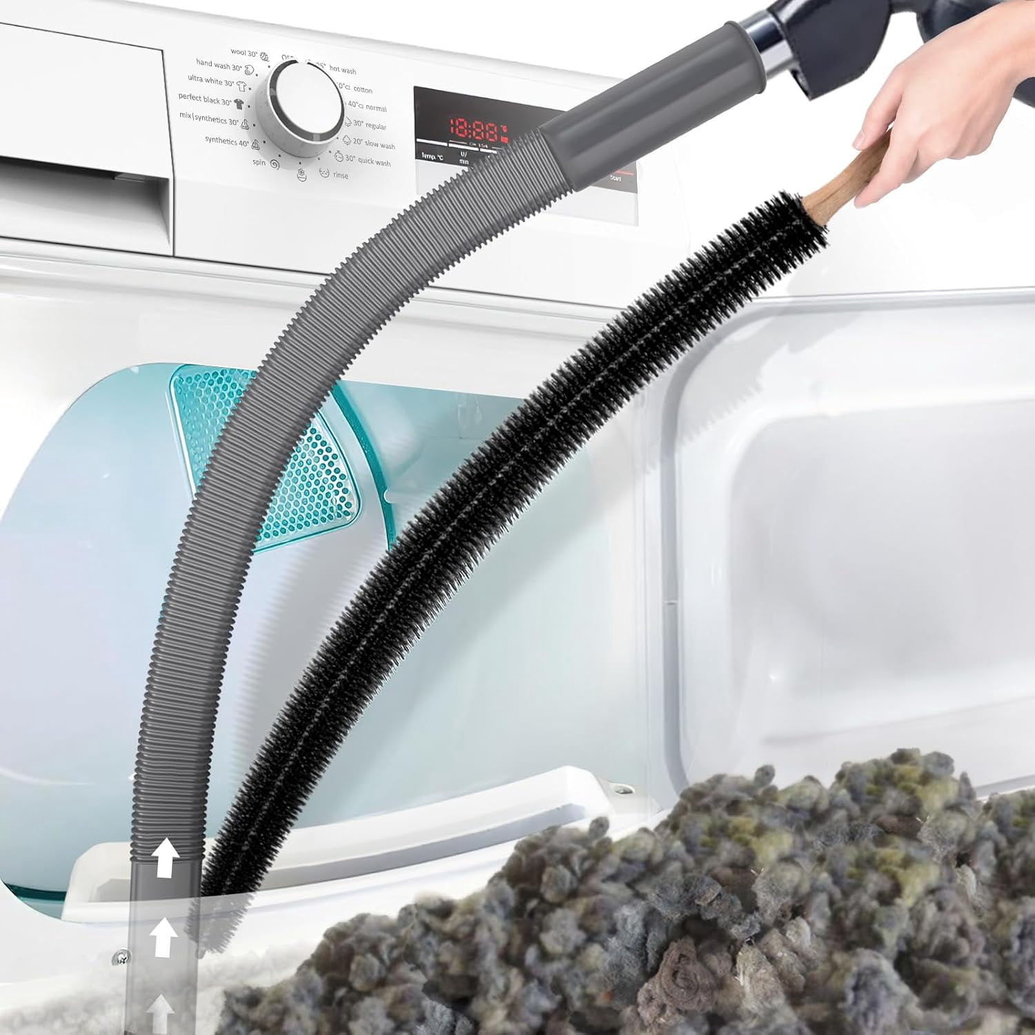 2 Pieces Dryer Vent Cleaner Kit Compatible with Most Vacuum Cleaner, Dryer Lint Brush and Vacuum Hose Attachment, Quickly Lint Remover, Deep Gray