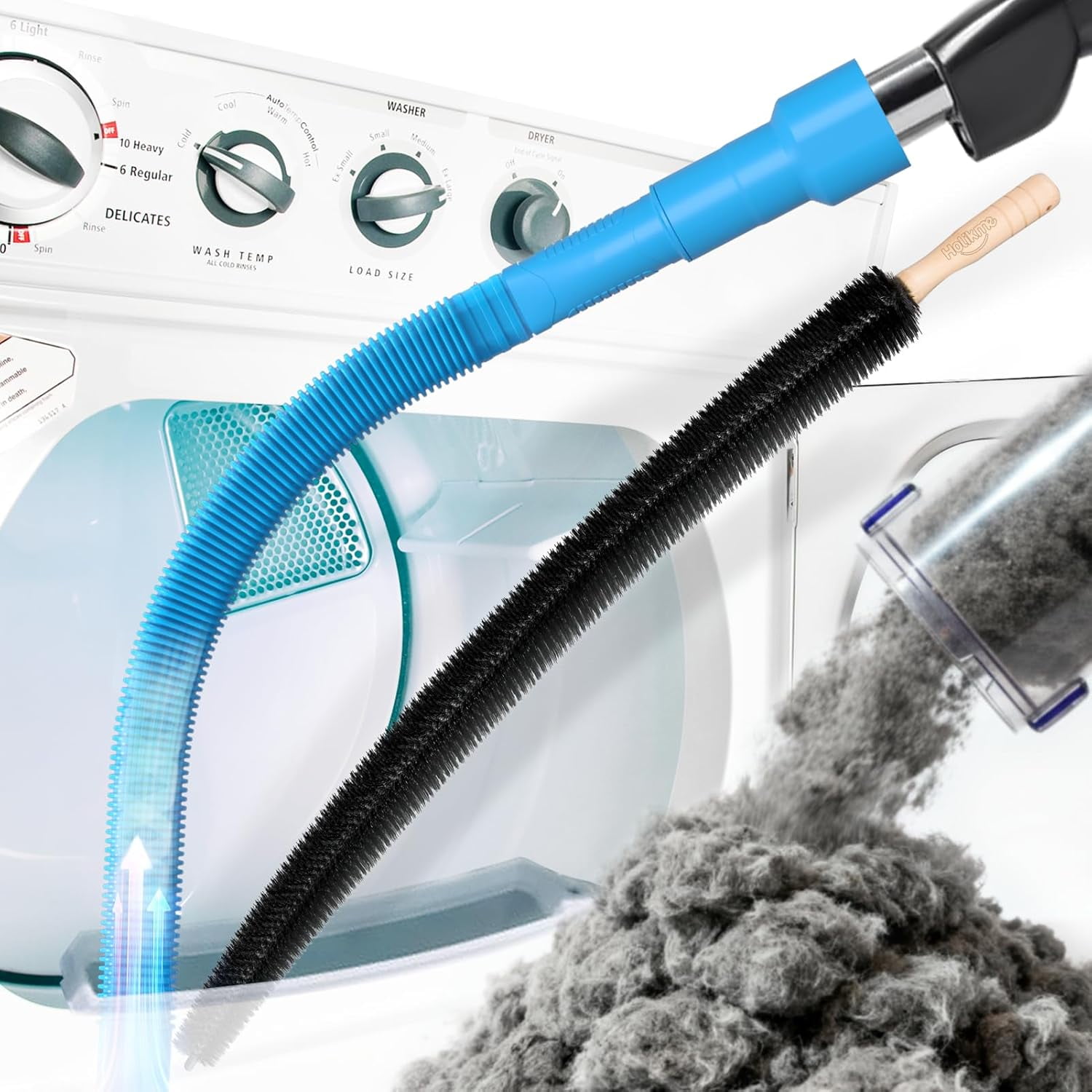 2 Pieces Dryer Vent Cleaner Kit, Lint Vacuum Attachment and Flexible Brush, Hose Attachment,Blue