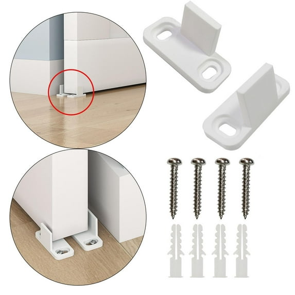 2 Pieces Durable Sliding Barn Door Floor Guides Bottom Floor Mounted Part Clip L Guide Hardware W/ Screws Wood Door White for Cabinet Closet
