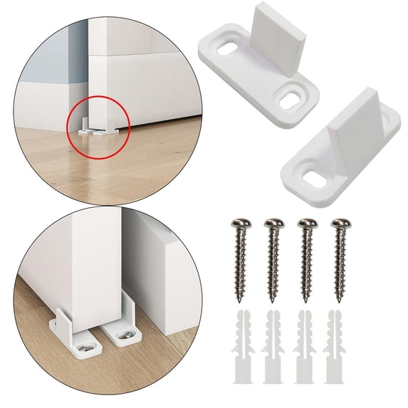 2 Pieces Durable Sliding Bottom Track White , Easy to Install, Floor Mount Stopper Part for Wooden Door Closet