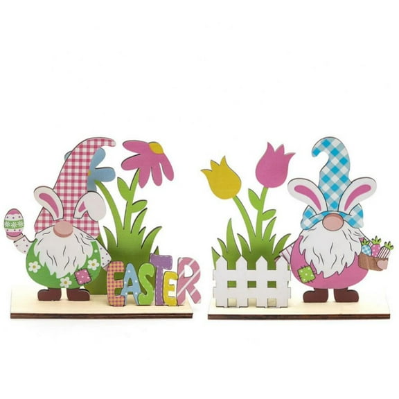 2 Pieces Easter Wooden Blocks Decorations Signs Happy Easter Bunny Wood Table Letters Tabletop Ornament Table Centerpiece for Easter Party Favors Tiered Tray Home Decors
