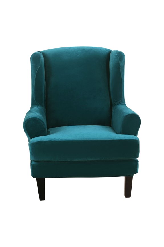 2-Pieces Elastic Wing Chair Slipcover Universal Arm Wingback Cover Furniture Protector Stretch Sofa Slipcovers for Living Room, Blue
