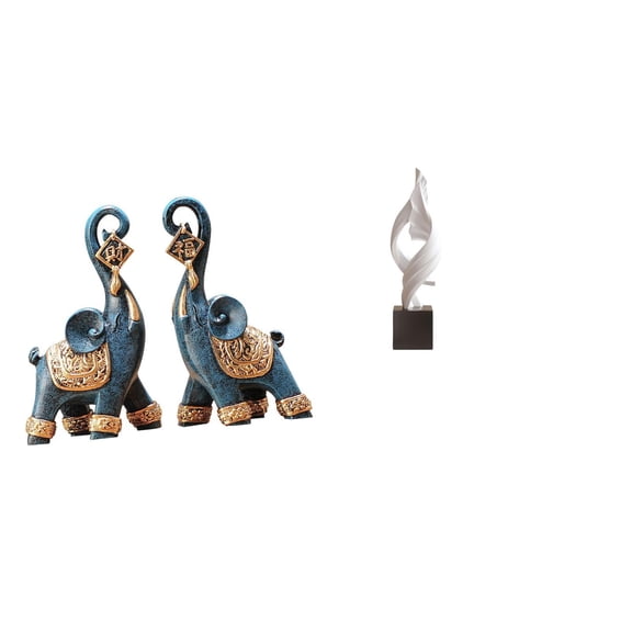 2 Pieces Elephant Figurine Animal Ornament Abstract Art Resin Sculpture for Home Office Coffee Table Decoration