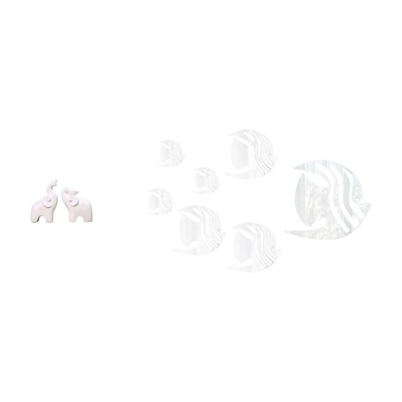2 Pieces Elephant Sculpture Fish Wall Decals Acrylic Mirror Art for Home Office Living Room Decoration