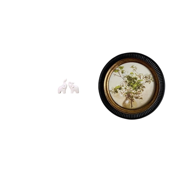 2 Pieces Elephant Sculpture Resin Craft Round Picture Frame Vintage Design for Home Living Room Wall Decor
