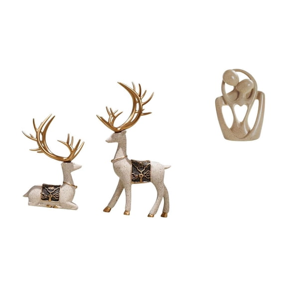 2 Pieces Elk Deer Statue Reindeer Figurine Resin Material Retro Design for Living Room Office Decor