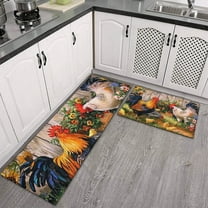 2 Pieces Ergonomics Rooster Hen Chicks Kitchen Rugs and Mat Microfiber Cushioned Non-Slip Kitchen Rugs and Mats Used for Floor Home