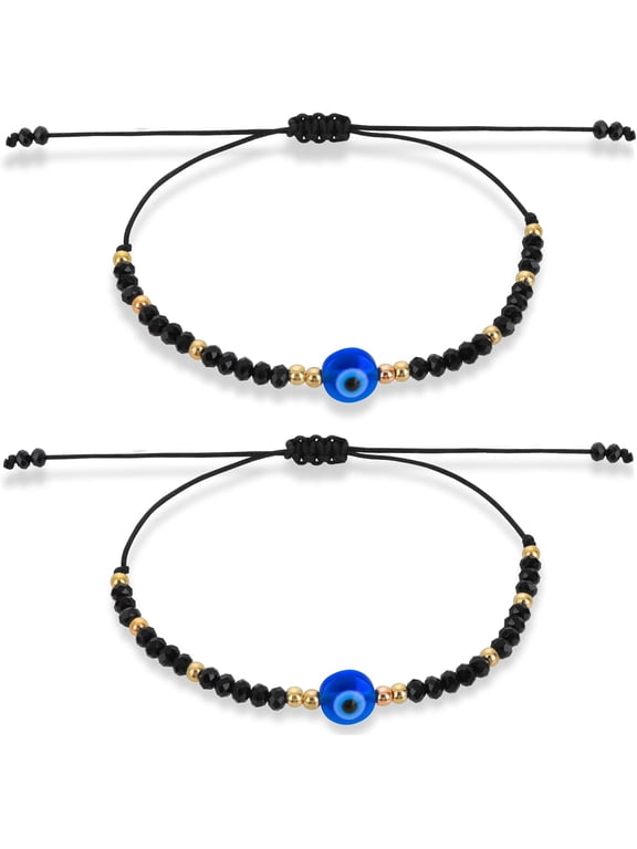 2 Pieces Evil Eye String Bracelets Handmade Black String Adjustable Amulet for Women Men