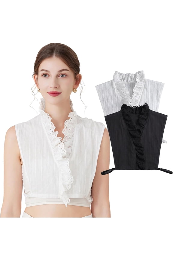 2 Pieces Fake Collar Detachable Women’s Dickey Collars Victorian Blouses for Women Vintage Clothes Elegant White Button Down Shirt
