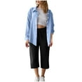 thumbnail image 1 of 2 Pieces Fall Shirts Pants for Womens Lapel Long Sleeve Blouses Open-Front Button Down Jackets Cover Ups Relaxed Fit Light Warm Wind Resistant Sweater Shirts High Waist Athletic Stretch Pants 2 Pacs, 1 of 5
