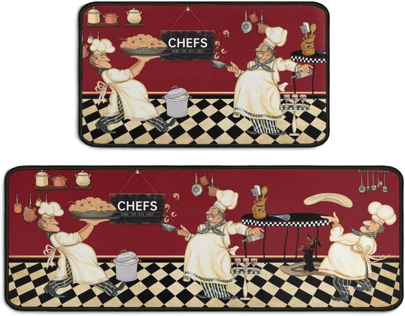 2 Pieces Fat Chef Kitchen Rugs Set, Rustic Farmhouse Chef Kitchen Decor ...