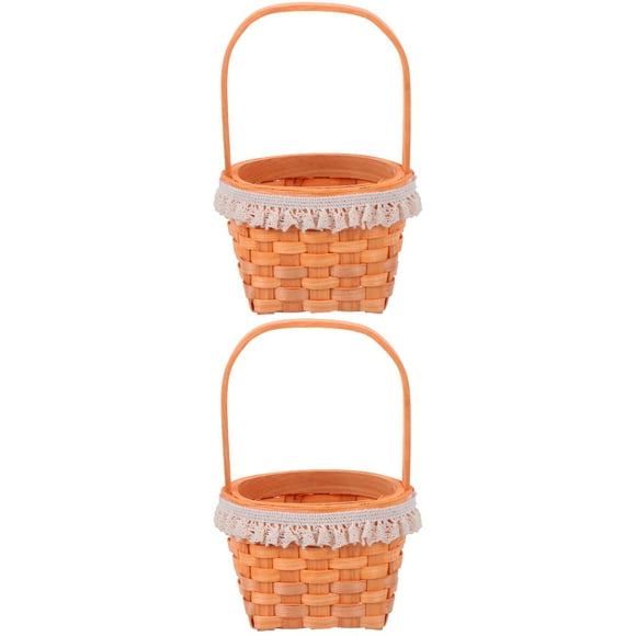 2 Pieces Favors Mini Wooden Fruit Basket Carry Kids