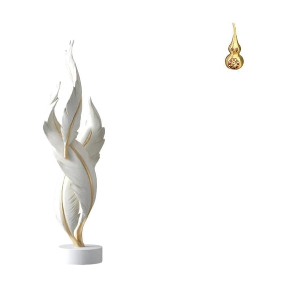 2 Pieces Feather Sculpture Brass Gourd Statue Resin Material Desktop Office Home Table Decor for Spring Festival