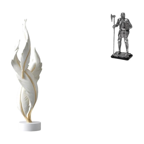 2 Pieces Feather Sculpture Decorative Figurine Knight Statue Long Lasting Resin Material for Office Living Room Bedroom