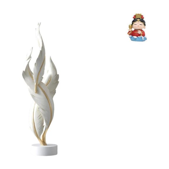 2 Pieces Feather Sculpture Decorative Figurine Resin Material Suitable for Office Home Bedroom Tabletop