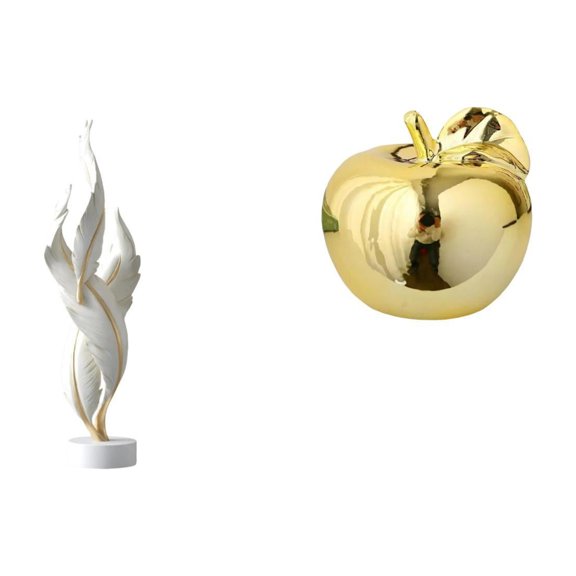 2 Pieces Feather Sculpture Fruit Statue Ceramic Material Decorative Figurine for Office Living Room Home Decor