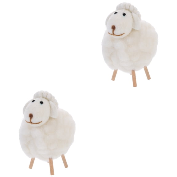 2 Pack Sheep Figurines Craft Desktop Doll Tiny Little Child White