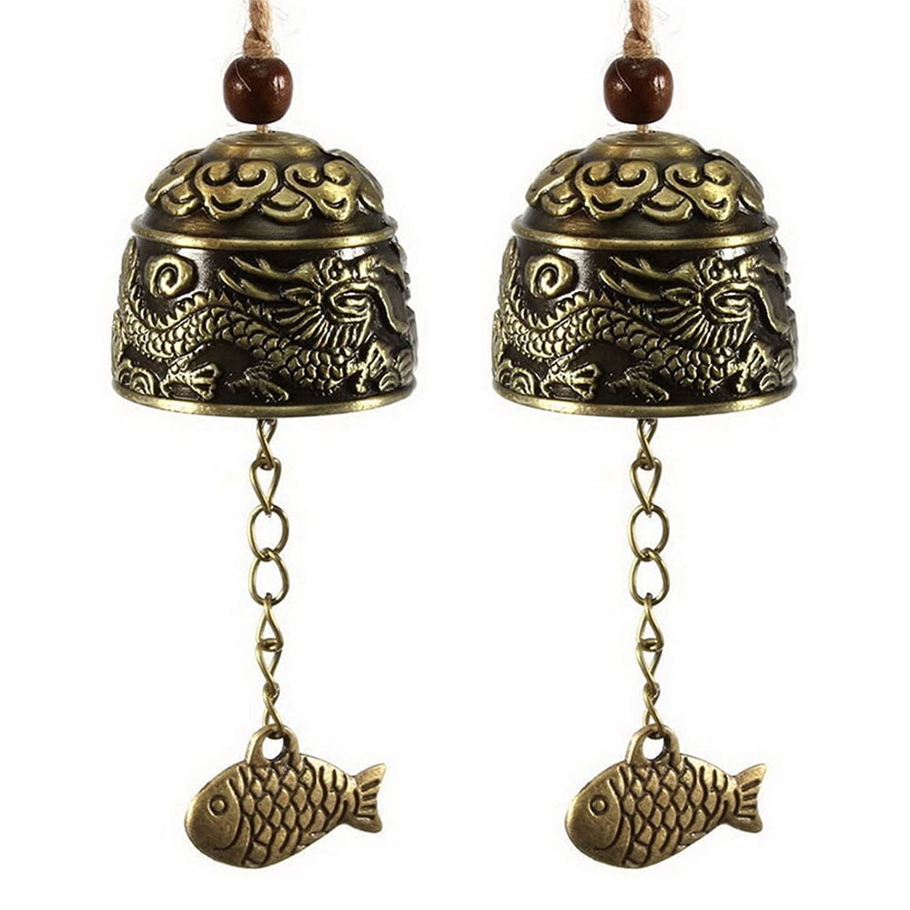 2 Pieces Fengshui Bell Vintage Dragon Bell Chimes Good Luck Hanging
