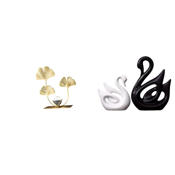 2 Pieces Figurine Statue Ceramic Swan Leaves Elegant Abstract Design for Home Office Bedroom Shelf Decor