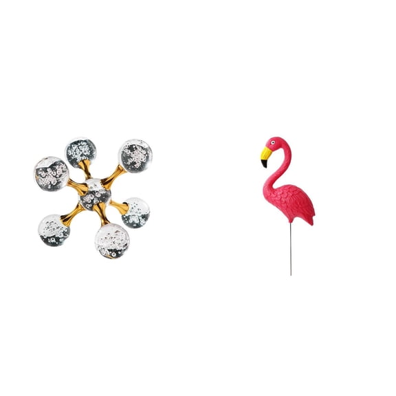 2 Pieces Flamingo Garden Stake Sphere Figurine Sculpture Glass HDPE for Holiday Spring Home Office Garden