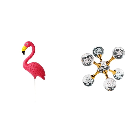 2 Pieces Flamingo Lawn Yard Ornament Garden Stake Statue Bubble Sphere HDPE Glass Material Home Desk Shelf Decoration