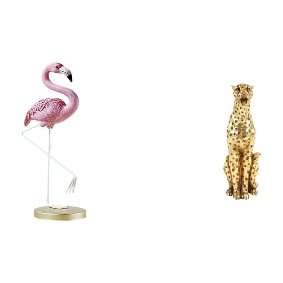 2 Pieces Flamingo Resin Statue Cheetah Figurine Bird Sculpture Hand Painted Durable for Garden Yard Office Decor