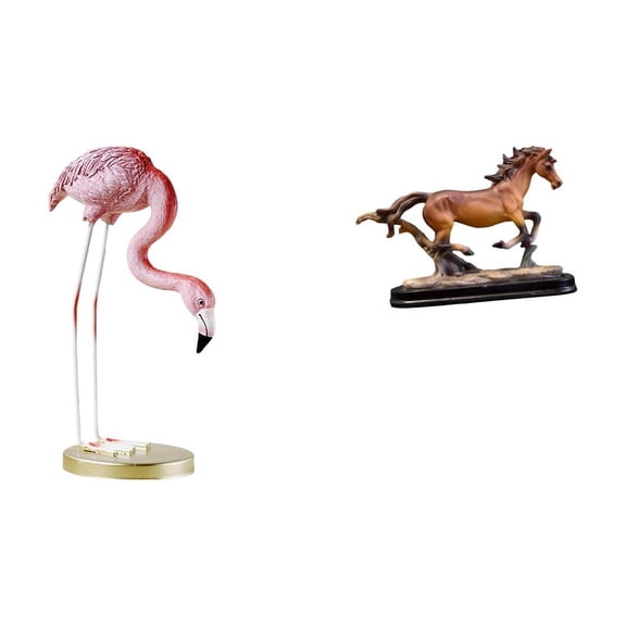 2 Pieces Flamingo Resin Statue Horse Figurine Ornament Lightweight Resin Material for Home Garden Office Decor