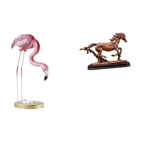 2 Pieces Flamingo Resin Statue Horse Figurine Sculpture Lightweight Resin Material for Home Garden Office Decor