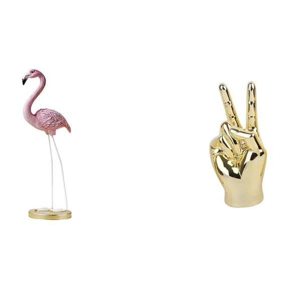 2 Pieces Flamingo Sculpture Hand Gesture Statue Creative Resin Material Whimsical Decor for Yard Shelf Desk