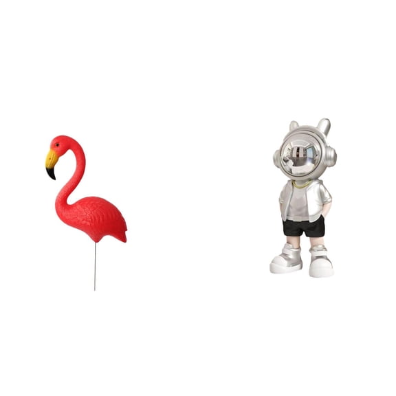 2 Pieces Flamingo Statue Astronaut Figurine Garden Stake Resin Material for Yard Porch Office Decoration