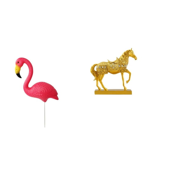 2 Pieces Flamingo Statue Figurine Horse Sculpture Garden Stake Resin for Outdoor Holiday Decor