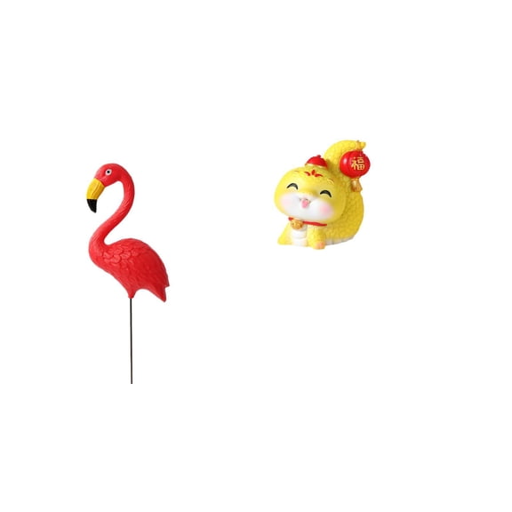 2 Pieces Flamingo Statue Garden Stake Cartoon Snake Sculpture Resin Material for Outdoor Lawn Yard Decor