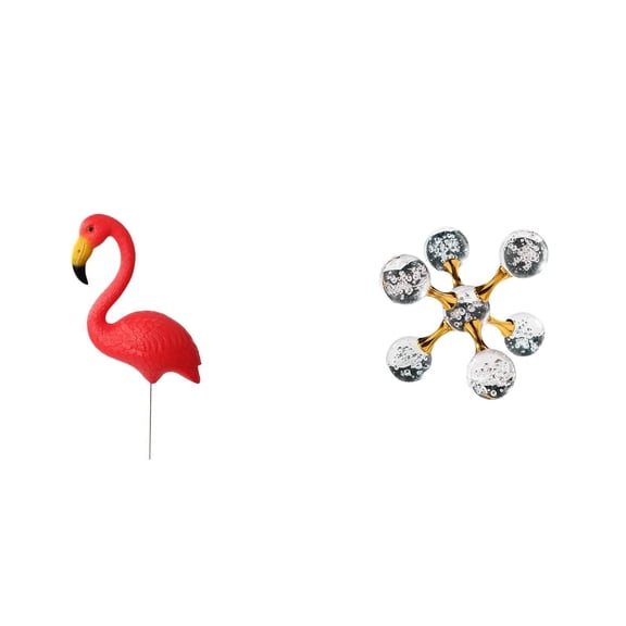 2 Pieces Flamingo Statue Garden Stake Sphere Figurine Glass Material for Desk Office Shelf and Living Room Decor