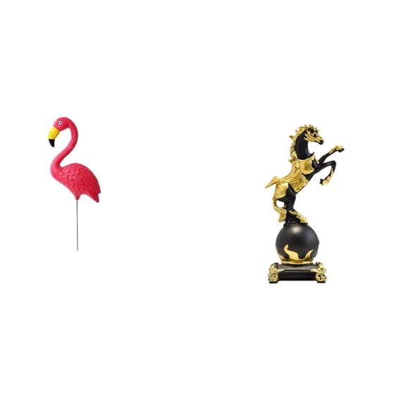 2 Pieces Flamingo Statue Horse Figurine Garden Stake HDPE Resin for Shelf Desk Yard Ornament