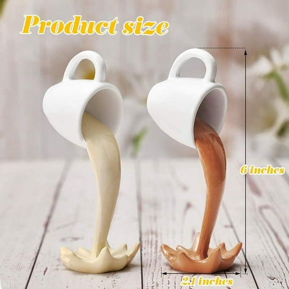2 Pieces Floating Coffee Cups Coffee Bar Accessories Funny Pouring Spilling Splash Coffee Mugs Sculpture Art A
