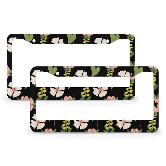 2 Pieces Floral Abstract Pink Black Blossom Spring License Plate Frames Floral Flowers Seamless License Plate Cover Front Plates Frames Car Tag Frame Quality Aluminum for Women Men