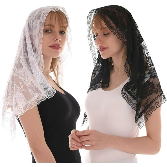 2 Pieces Floral Lace Veils Head Covering Latin Mass Mantilla Catholic Veils Short Head Scarf for Bridal Women