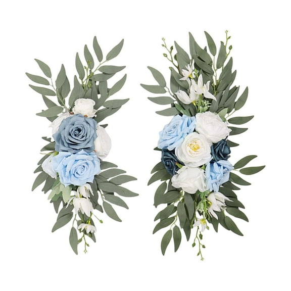2 Pieces Floral Swag Backdrop Wedding Arch Flowers for Home Stage Decoration Blue