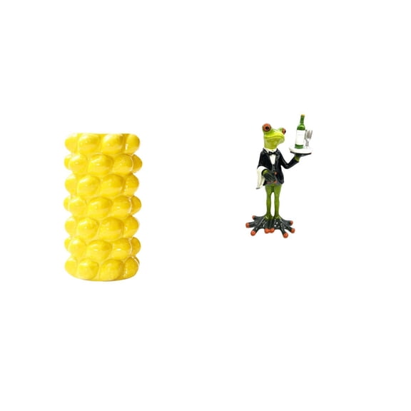 2 Pieces Flower Vase Waiter Frog Statue Tabletop Ornament Porcelain Material for Living Room Office Shelf Decoration