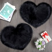 2 Pieces Fluffy Heart Shaped Rug Faux Area Rug Bushy Room Carpet for Home Living Room Sofa Floor Bedroom, 12 x 16 Inch Black
