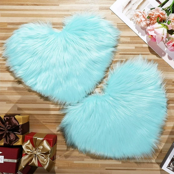 2 Pieces Fluffy Heart Shaped Rug Faux Area Rug Bushy Room Carpet for Home Living Room Sofa Floor Bedroom, 12 x 16 Inch (Light Blue)